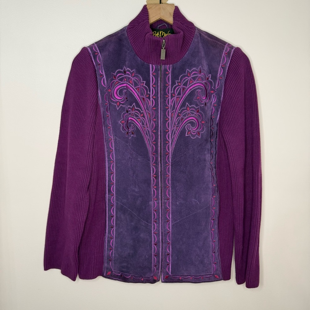 VTG Bob Mackie Wearable Art Purple Suede Jacket 100% Leather Women's Size Small